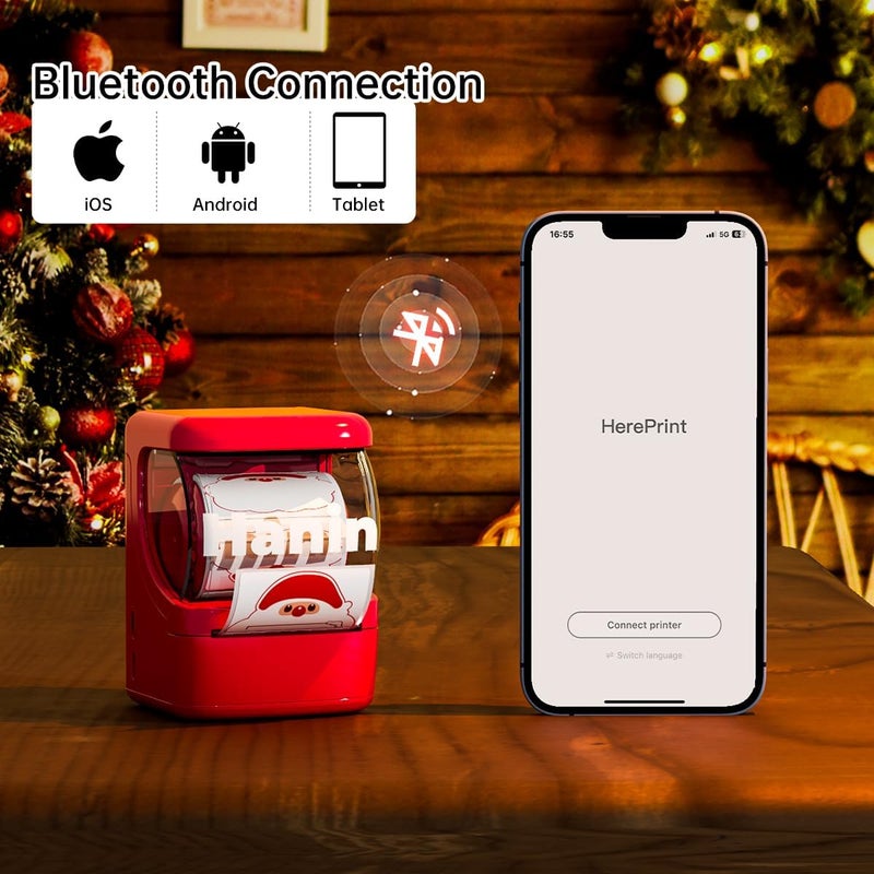 HPRT NEW1 Label Printer +4 Rolls Labels, 2 Inch Portable Inkless Bluetooth Label Maker for Small Business, Home, School, Automatic Label Recognition, Sticker Printer for Address Logo Barcode Clothing（Red） - Image 3